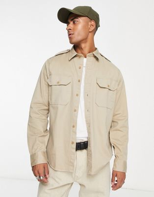 Polo Ralph Lauren 2 pocket twill overshirt classic oversized fit in khaki beige