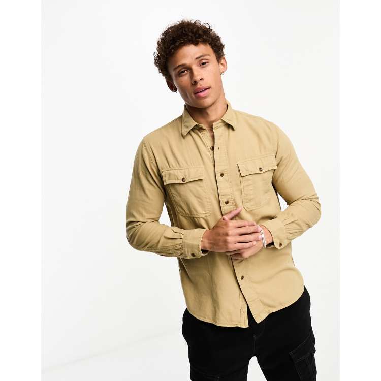 HUGO - Oversized-fit overshirt in cotton twill with patch pockets