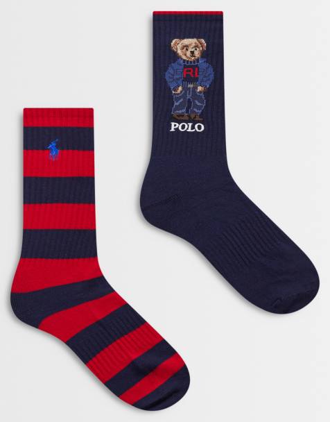 Polo Ralph Lauren – 2er-Pack Socken in Marineblau mit Bear-Logo und Rot gestreift - view 1