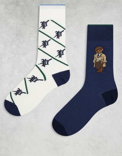 Polo Ralph Lauren – 2er-Pack Socken mit Bear-Motiv in Marineblau und Creme - view 1