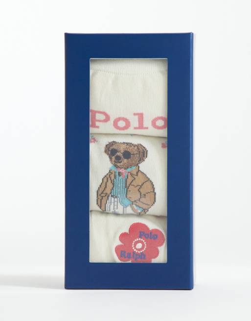 Polo Ralph Lauren 3 pack bear socks gift box in ivory, 2 of 3