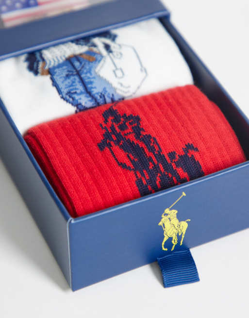 Polo Ralph Lauren 3 pack bear socks gift box in navy, white and red, 3 of 3