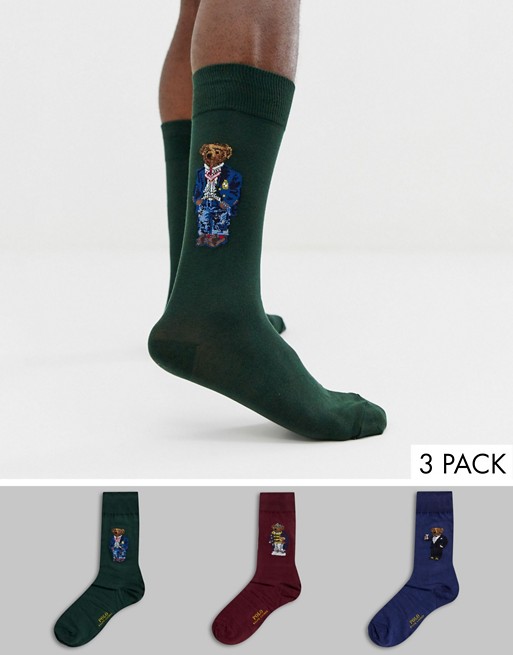 Polo Ralph Lauren 3 pack bear socks in green/navy/red