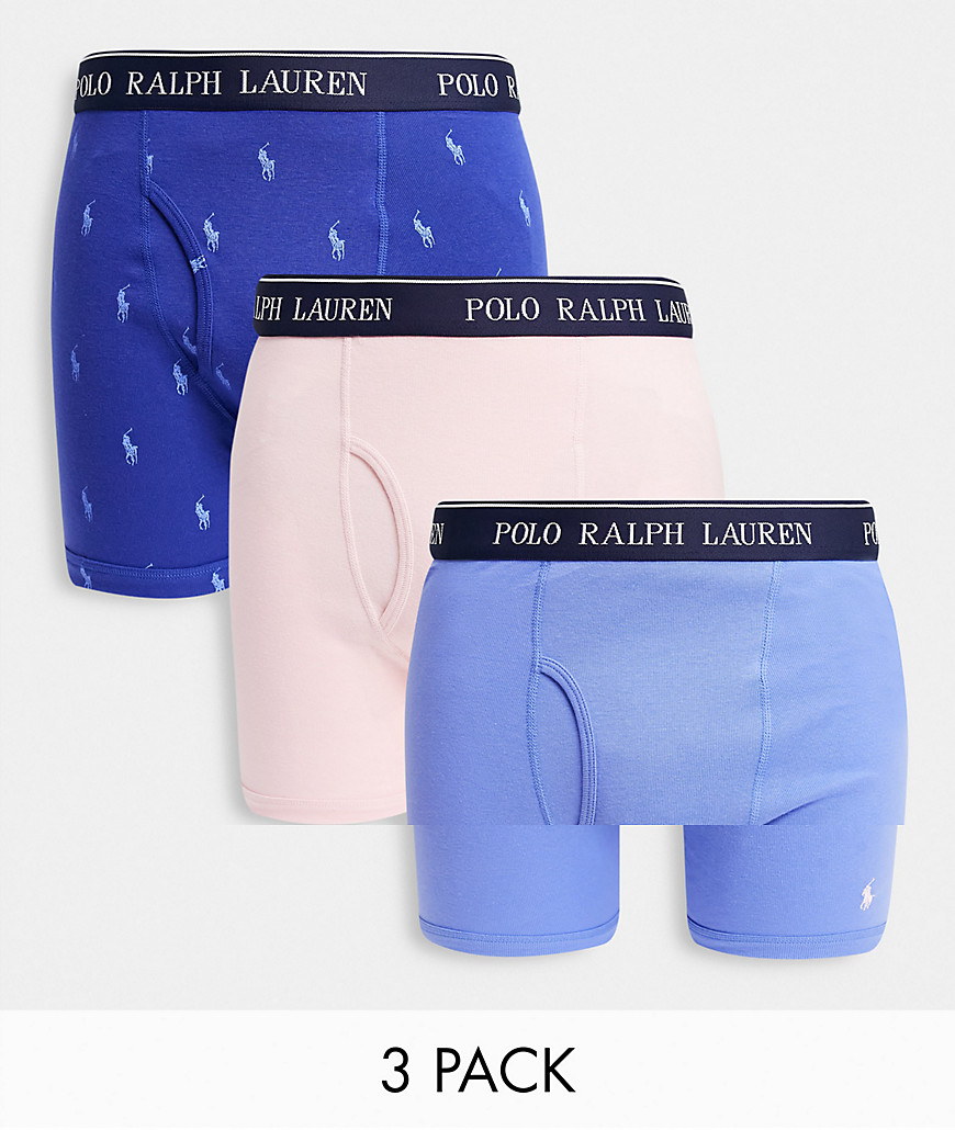 Polo Ralph Lauren 3 pack boxer briefs in pastel pink/blue/navy with all over pony logo-Multi