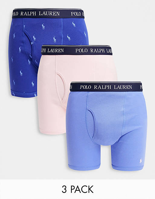 Polo Ralph Lauren 3 pack boxer briefs in pastel pink/blue/navy with all  over pony logo