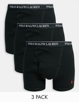 Polo Ralph Lauren 3 pack boxers in black with contrasting logo waistband-Multi