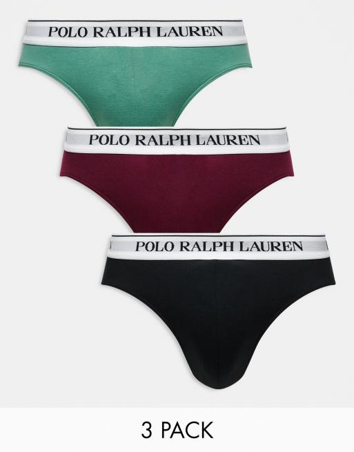 Polo Ralph Lauren 3 pack briefs with logo waistband in green red black