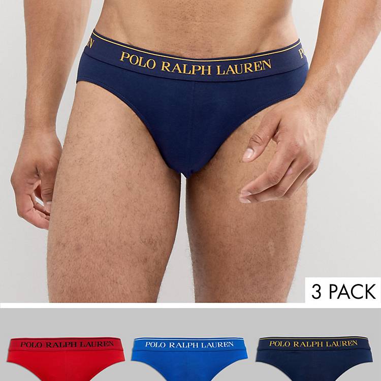 Polo Ralph Lauren 3 pack briefs with logo waistband in navy/blue/red
