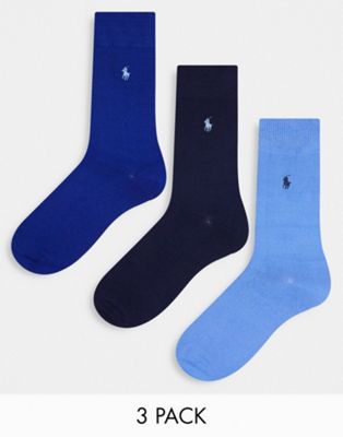 Polo Ralph Lauren 3 pack cotton socks in blue, navy with pony logo