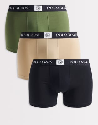 Polo Ralph Lauren 3 pack cotton trunks in black khaki and olive green-Multi