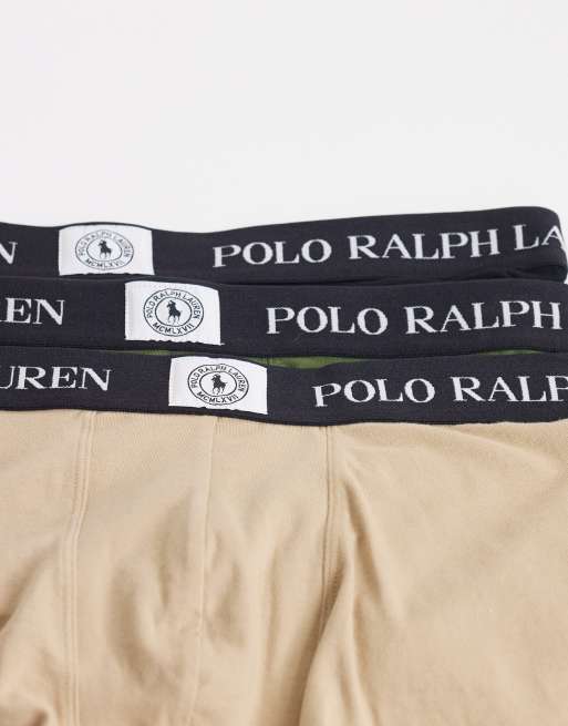 Polo Ralph Lauren 3 pack cotton trunks in black khaki and olive green, 3 of 3