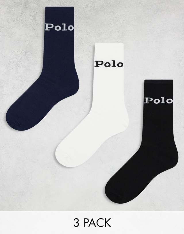 Polo Ralph Lauren - 3 pack crew socks with polo logo in black cream navy