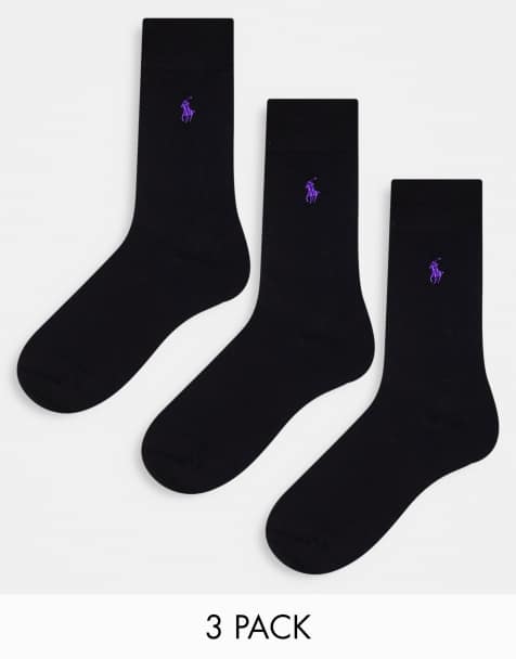 Polo Ralph Lauren 3 pack egytpian cotton socks in black with pony logo - view 1