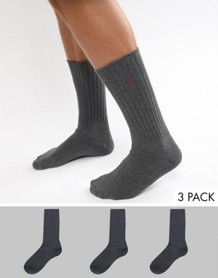 Polo Ralph Lauren – 3-pack gråmelerade strumpor i ribbad bomull