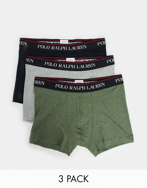 Polo Ralph Lauren 3 pack in black/grey/olive with logo waistband