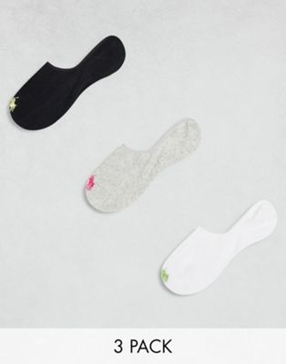 Polo Ralph Lauren 3 pack invisible socks in black white grey with logo