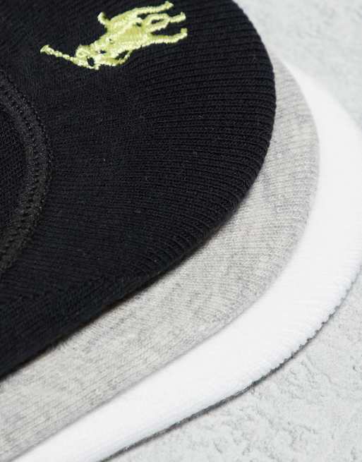 Polo Ralph Lauren 3 pack invisible socks in black white grey with logo, 2 of 4