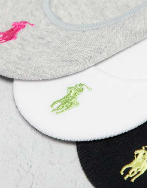 Polo Ralph Lauren 3 pack invisible socks in black white grey with logo, 3 of 4