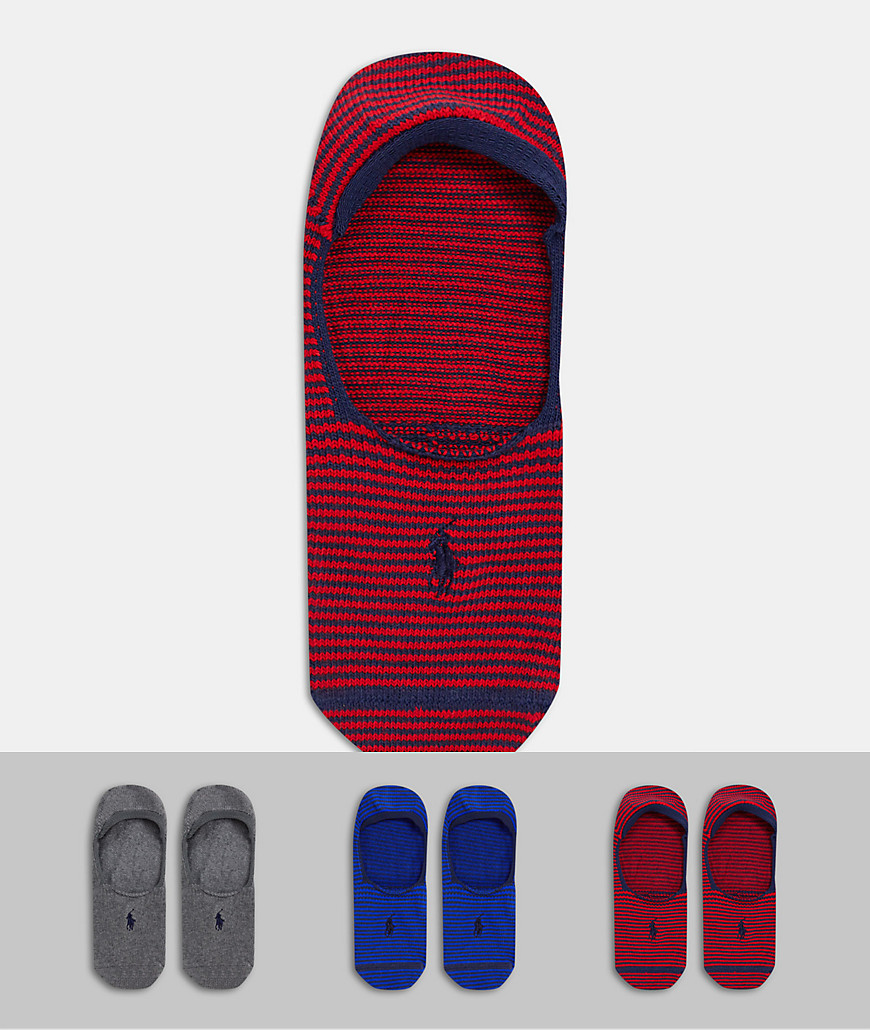 Polo Ralph Lauren 3 pack invisible socks in navy stripe/grey/blue stripe-Black