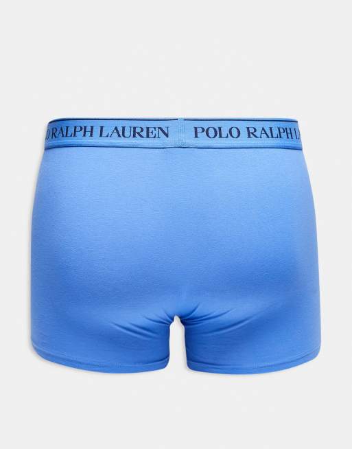 Polo Ralph Lauren 3 pack logo waistband classic trunks in navy/blues, 3 of 3