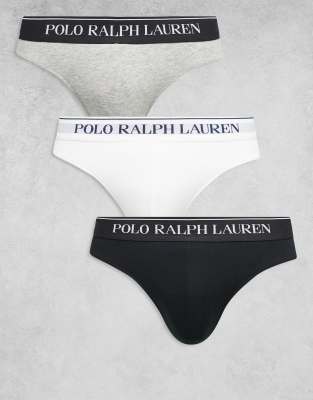 Polo Ralph Lauren Polo Ralph Lauren 3 pack logo waistband low rise briefs in white/black/grey marl-Multi
