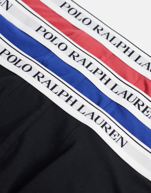 Polo Ralph Lauren 3 pack logo waistband trunks in black, white and light blue, 3 of 3