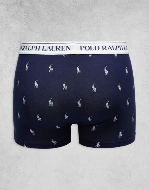 Polo Ralph Lauren 3 pack logo waistband trunks in navy and white, 3 of 3