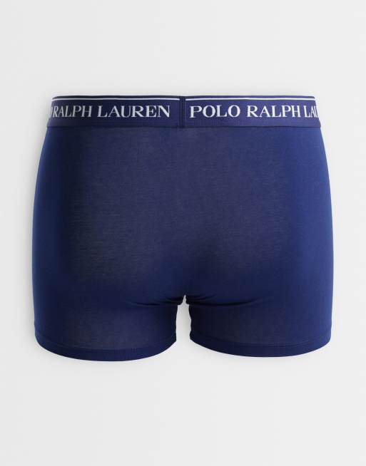 Polo Ralph Lauren 3 pack logo waistband trunks in navy, grey and brown, 2 of 3