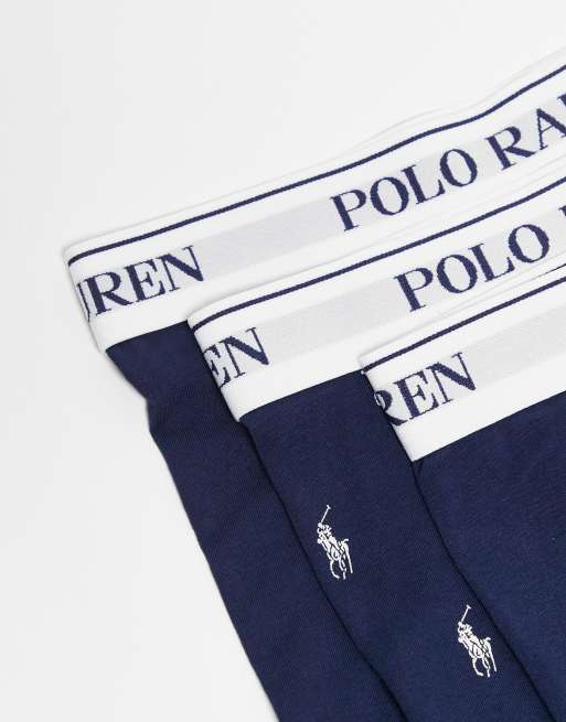 Polo Ralph Lauren 3 pack logo waistband trunks in navy plain and all over icon, 2 of 3