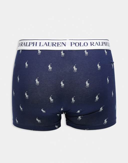 Polo Ralph Lauren 3 pack logo waistband trunks in navy plain and all over icon, 3 of 3