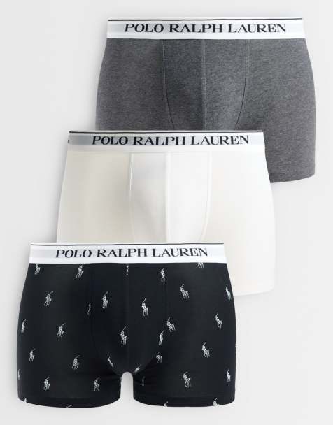 Polo Ralph Lauren 3 pack logo waistband trunks in white, grey and black - view 1