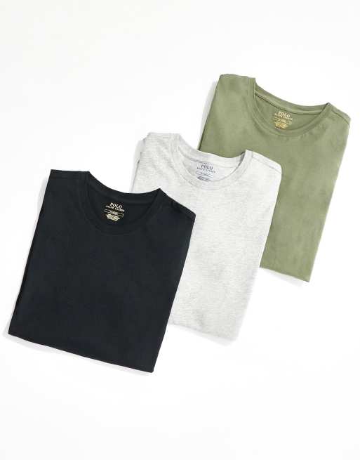 Polo Ralph Lauren 3 pack lounge t shirts with logo in black khaki grey