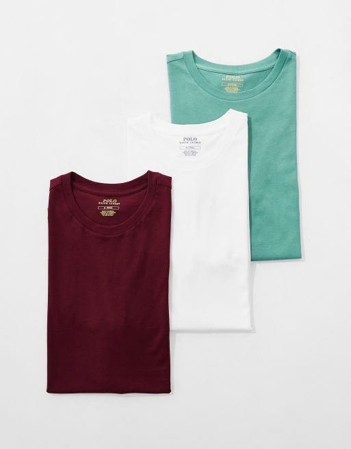 Polo Ralph Lauren 3 pack lounge t shirts with logo in green white burgundy ASOS