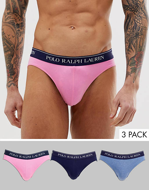 Polo Ralph Lauren 3 pack low rise brief with logo waistband in navy / blue  / pink