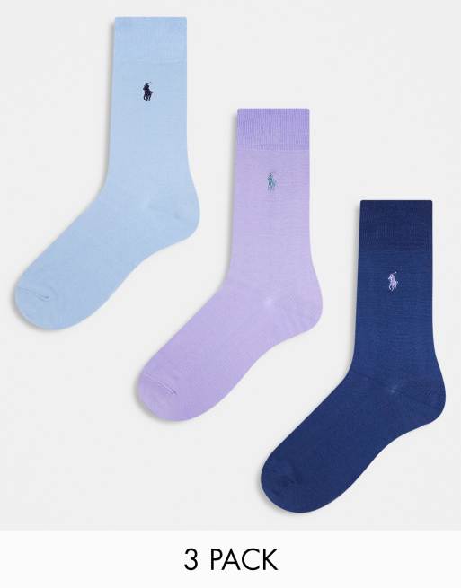 Polo Ralph Lauren 3 pack mercerized cotton socks in purple blue navy with pony logo