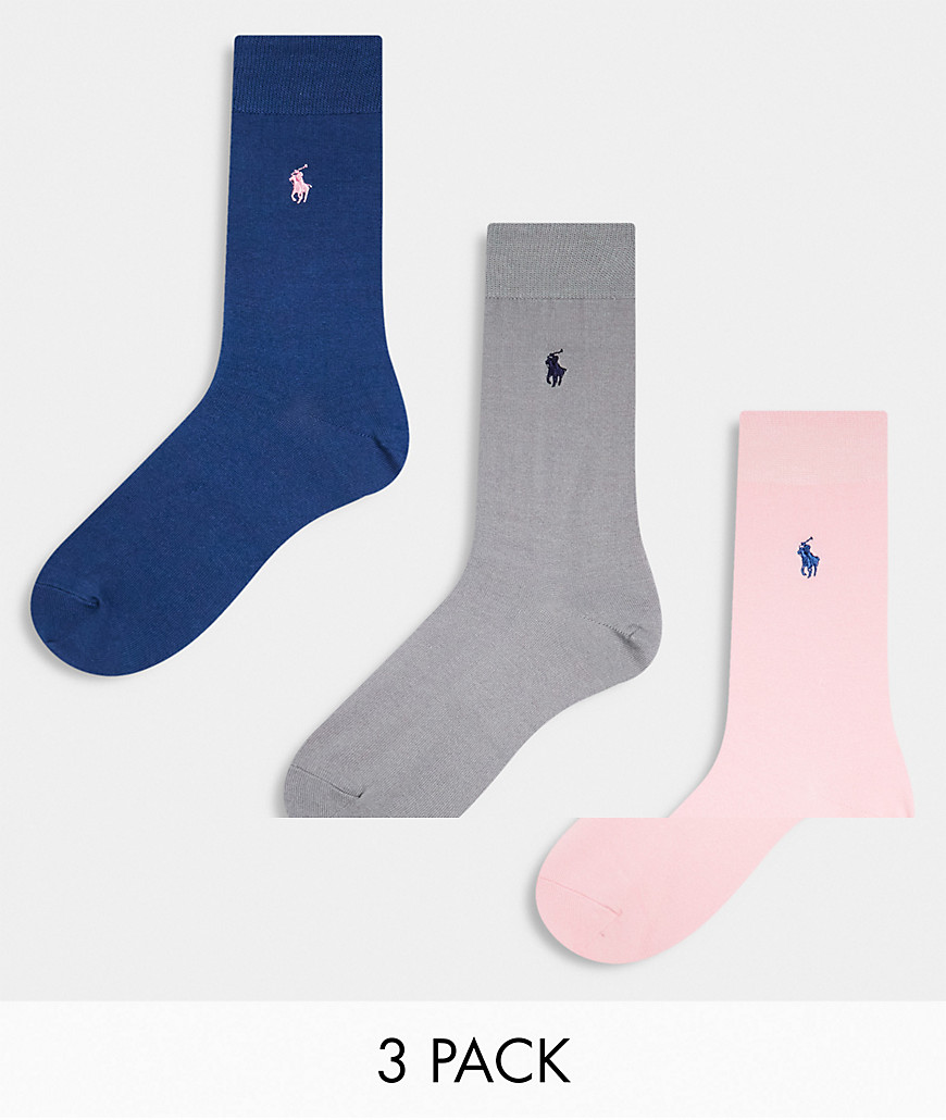 Polo Ralph Lauren 3 pack mercerized cotton socks with logo in pink grey navy
