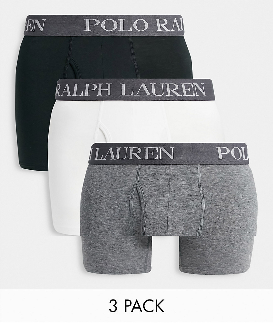 Polo Ralph Lauren 3 pack microfiber trunks in white/gray/black with contrasting logo waistband-Multi