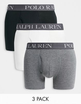 Polo Ralph Lauren 3 pack microfibre trunks in white/grey/black with contrasting logo waistband