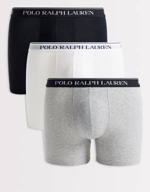 Polo Ralph Lauren 3 pack of stretch cotton boxer briefs in black grey and white