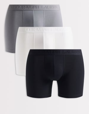 Polo Ralph Lauren 3 pack of stretch cotton tonal boxer briefs in black grey and white