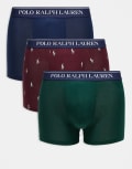 [Polo Ralph Lauren] Polo Ralph Lauren 3 pack of trunks in navy/green plain & burgundy all-over pony-Multi XL multi