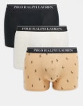 [Polo Ralph Lauren] Polo Ralph Lauren 3 pack of white logo waistband plain & all-over icon classic trunks in camel/grey marl/black-Multi L camel/grey/black