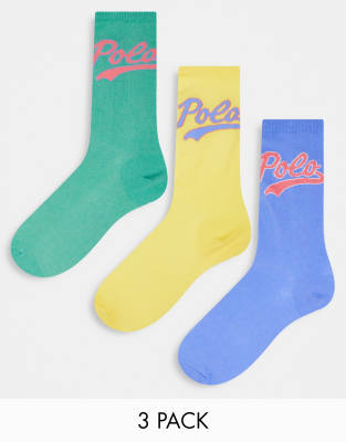 Polo Ralph Lauren 3 pack retro logo socks in multi - ASOS Price Checker