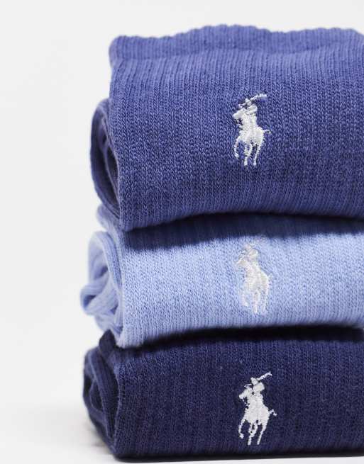 Polo Ralph Lauren 3 pack socks in navy, blue with logo, 3 of 4