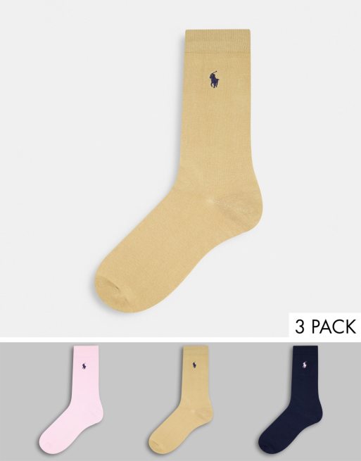 Polo Ralph Lauren 3 pack socks in navy/cream/pink with pony logo