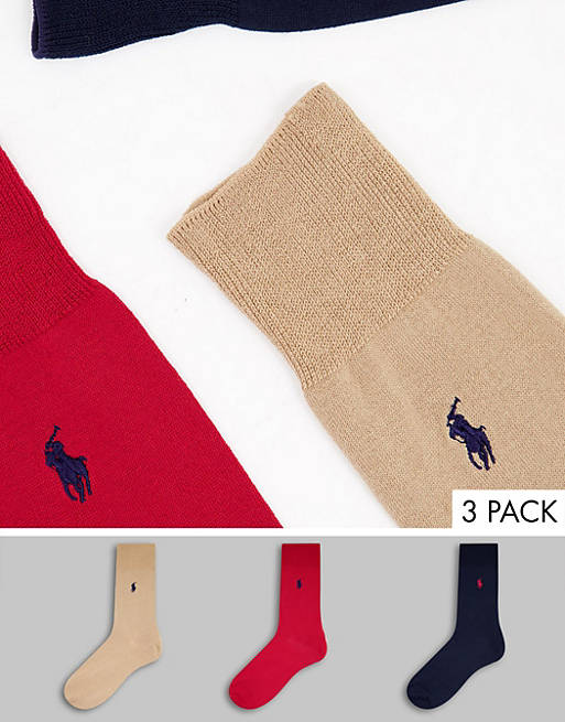 Polo Ralph Lauren 3 pack socks in red/beige/navy with pony logo