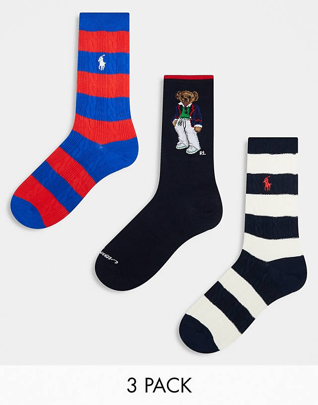 Polo Ralph Lauren - 3 pack socks with bear, stripe in red blue cream