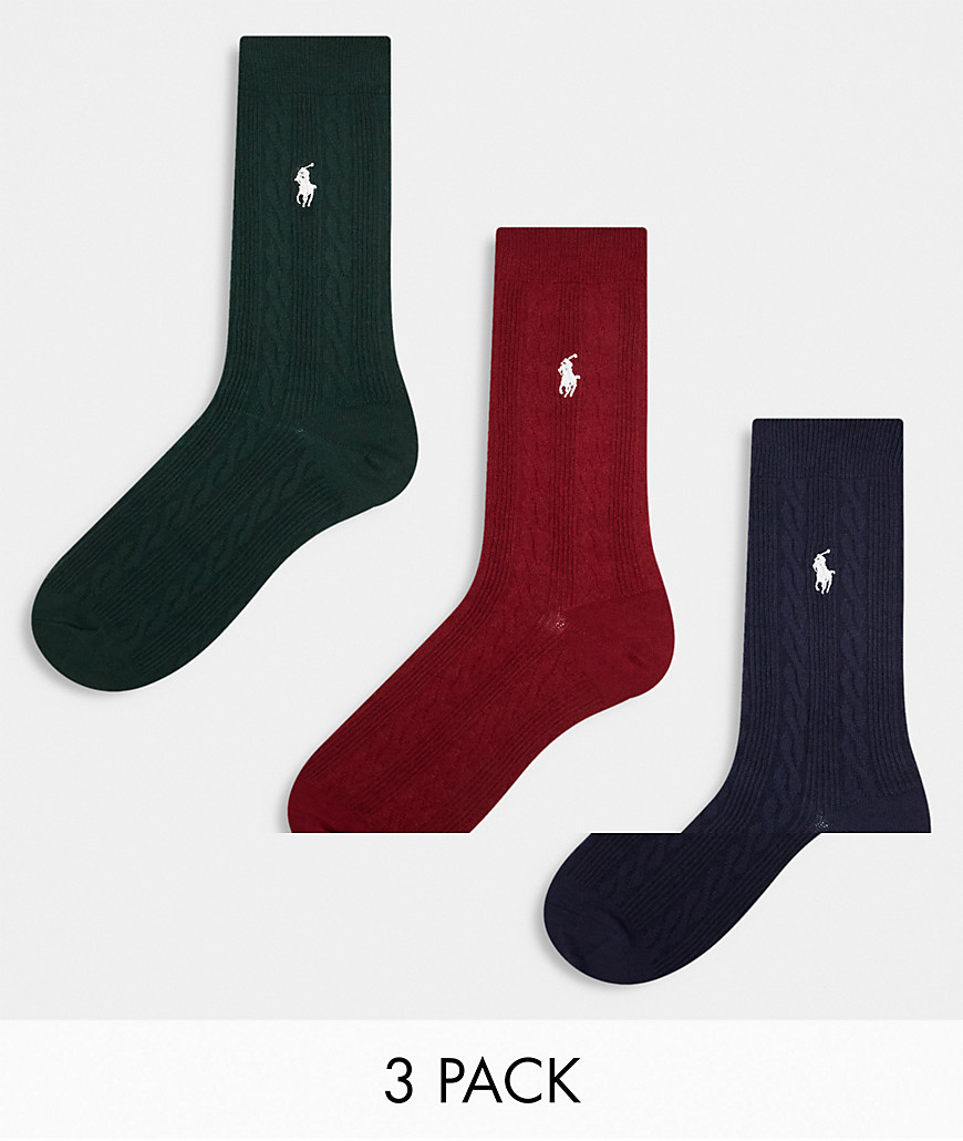 Polo Ralph Lauren 3 pack socks with logo in navy green red-Neutral