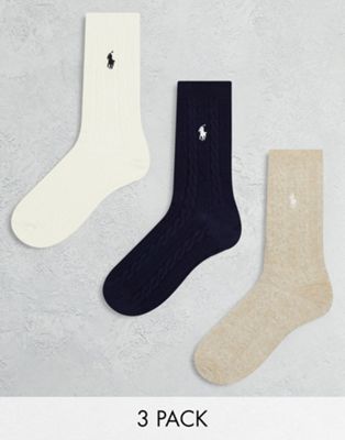 Polo Ralph Lauren 3 pack socks with logo in navy white cream