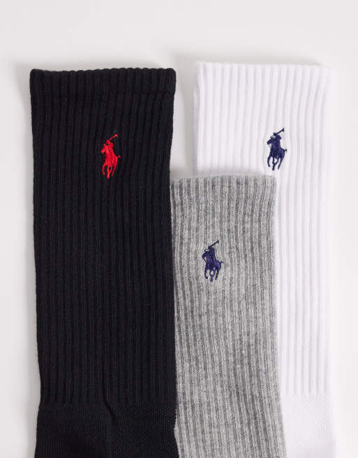 Polo Ralph Lauren 3 pack sport socks in black white and grey, 3 of 3
